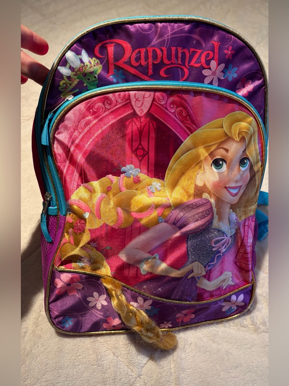 Rapunzel Kids Backpack in Purple & Pink with Braided Hair Detail